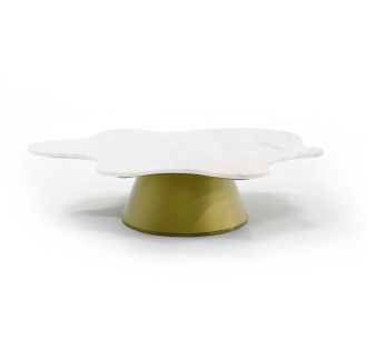 Modrest Gabbro Low - Glam White Marble and Gold Coffee Table