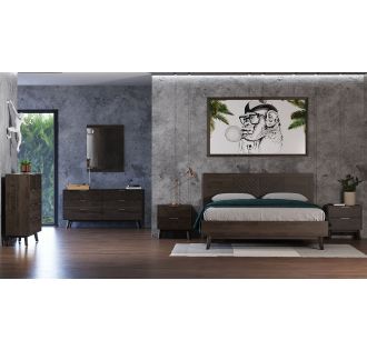 Modrest Daisy - Mid-Century Dark Acacia Bedroom Set