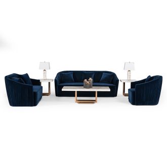 Divani Casa Palomar Modern Blue Velvet & Brass Sofa