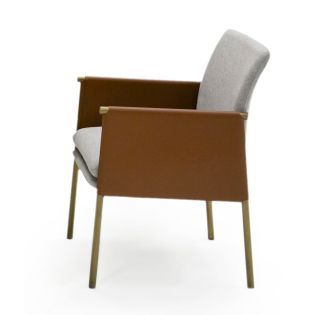 Modrest Pettit - Modern Light Grey/ Camel and Brass Arm Dining Chair