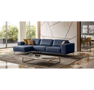 Lamod Italia Soho - Italian Left Facing Maya Blue Leather Sectional Sofa