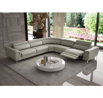 Lamod Italia Wonder - Italian Modern Grey Leather Sectional Sofa with Recliners