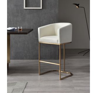 Modrest Yukon - Modern White Fabric & Brushed Bronze Bar Chair