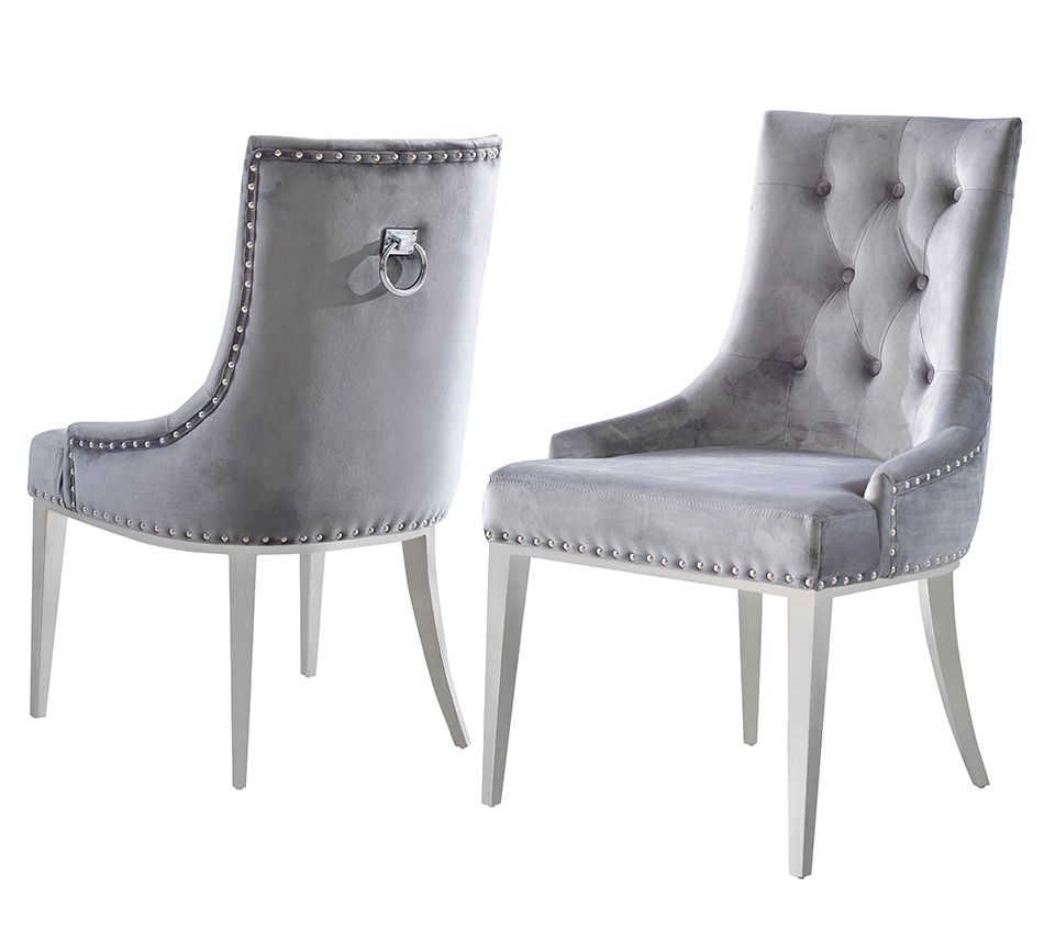 Modrest Dumas Grey Velvet Dining Chair Set of 2 | VIG Furniture