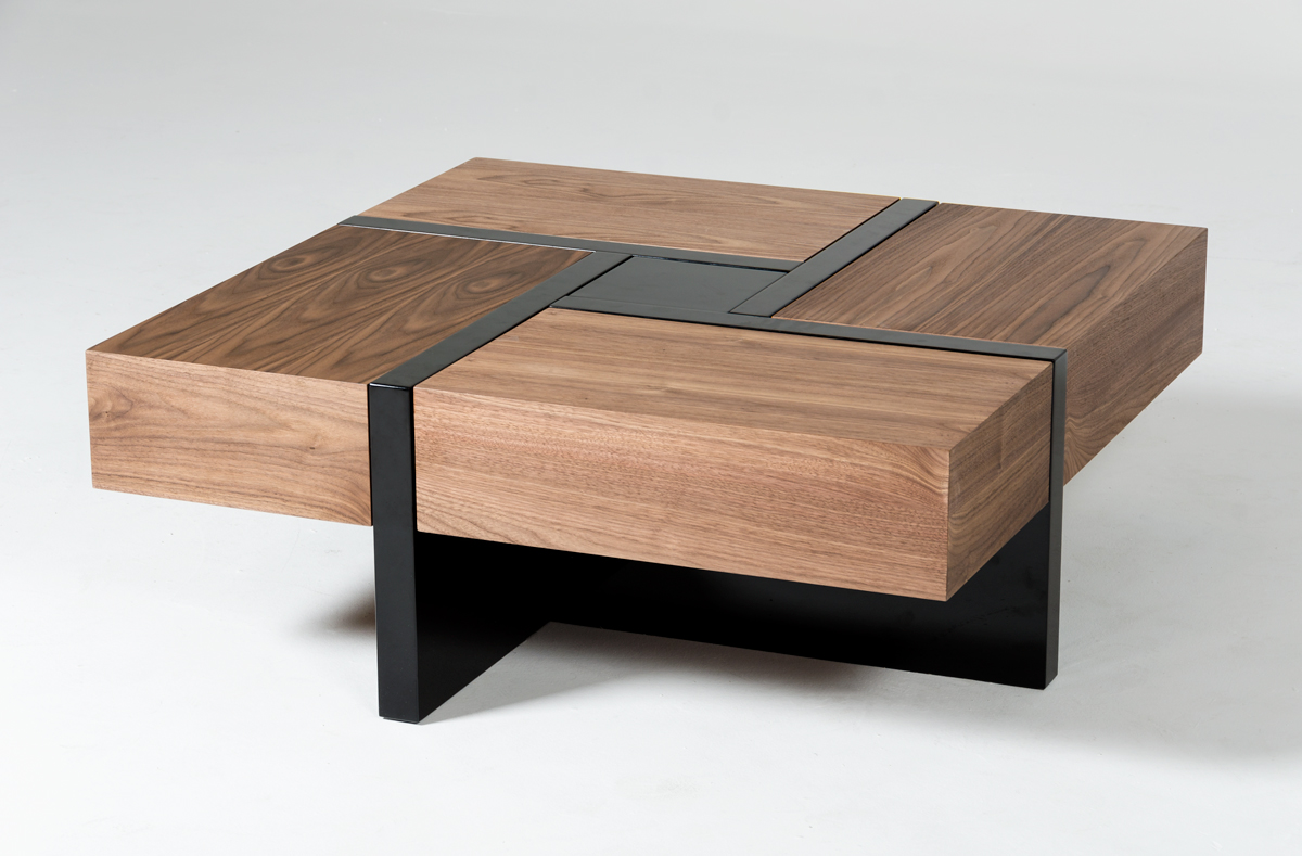 Modrest Makai Walnut Black Square Coffee Table | VIG Furniture
