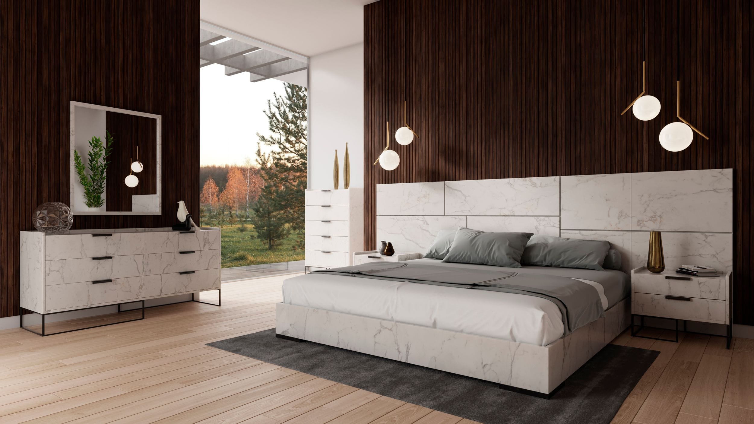 Nova Domus Marbella Italian White Faux Marble Bed Set | VIG Furniture