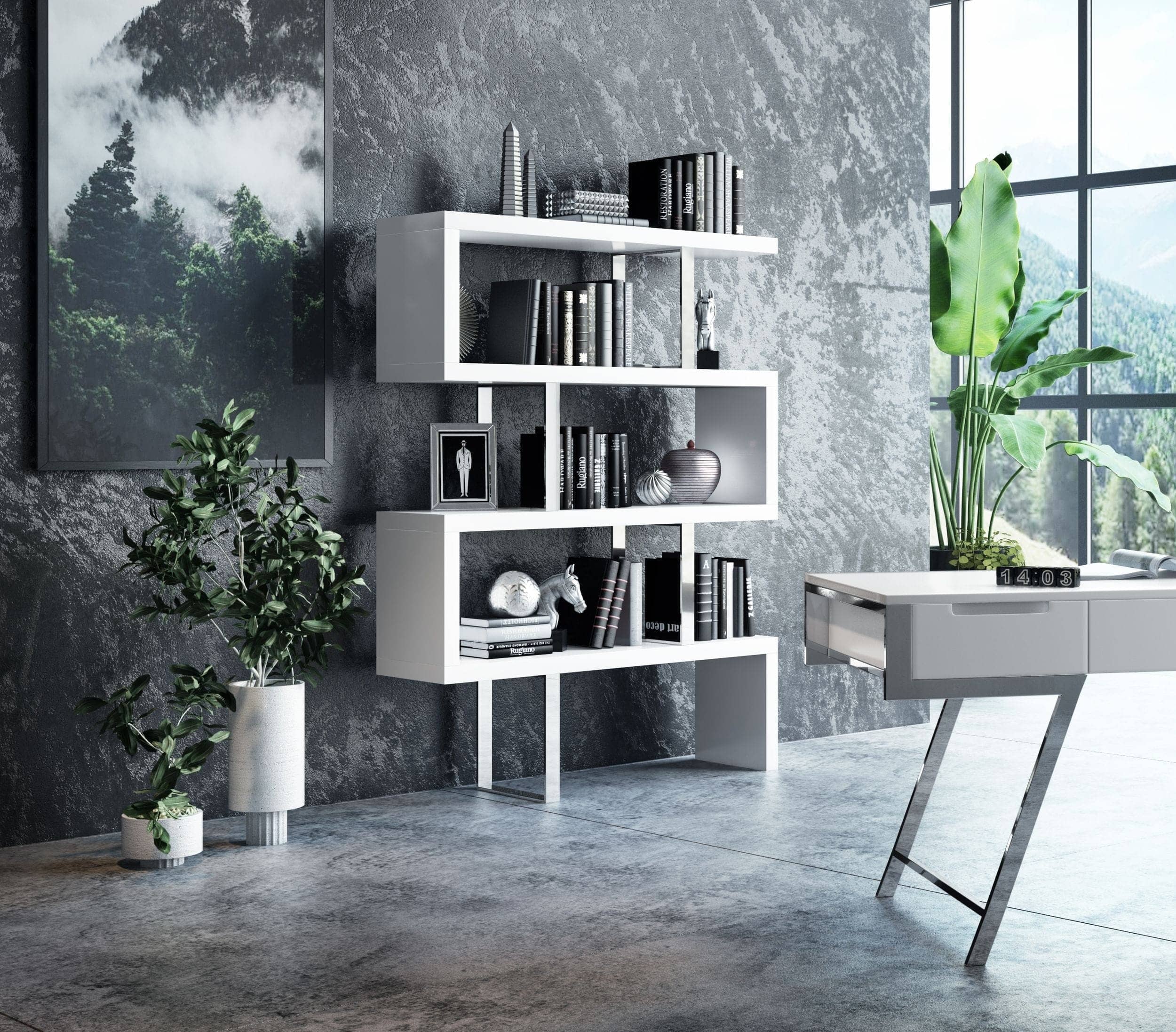 Modrest Maze White High Gloss Bookcase | VIG Furniture