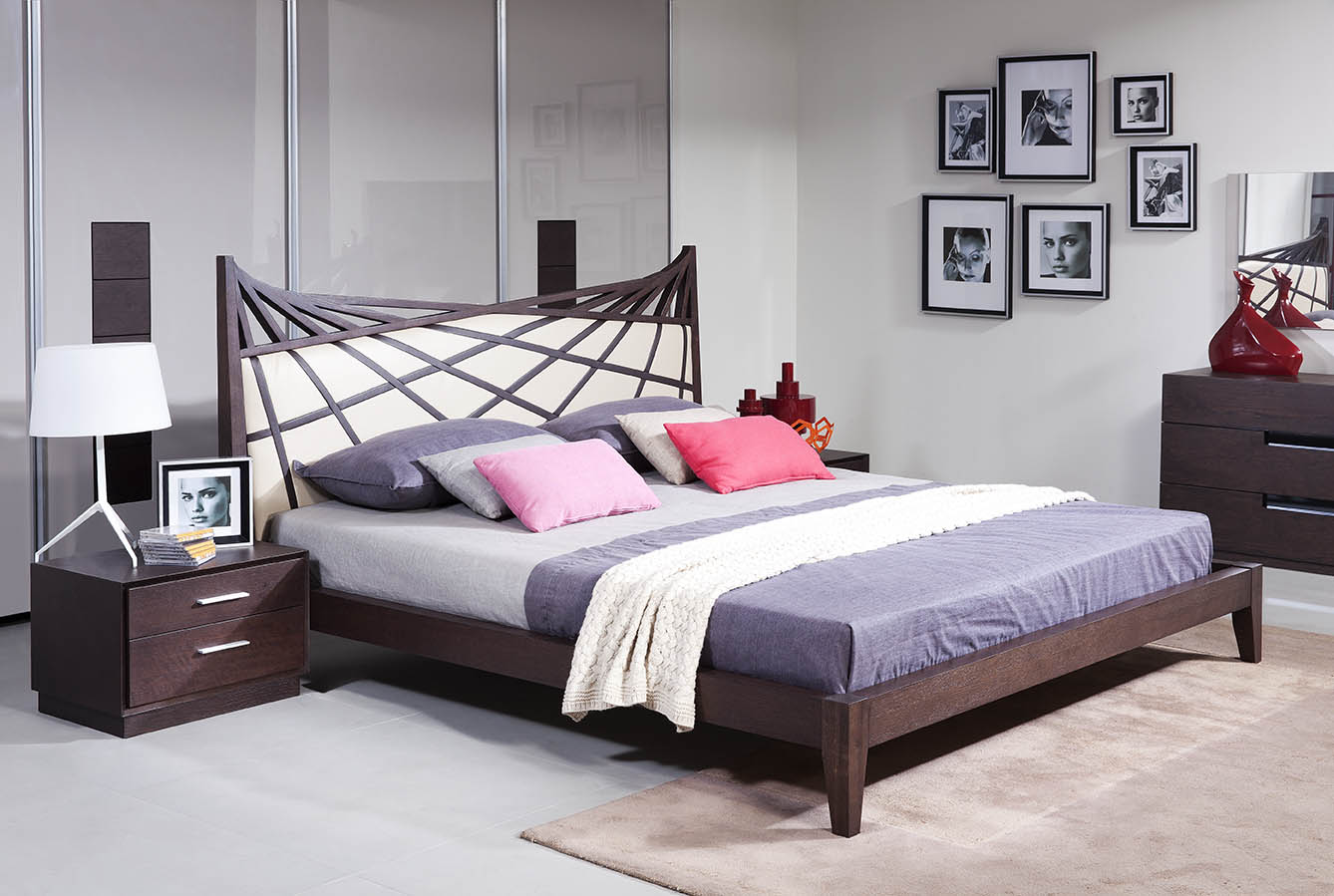 Modrest Prism Brown Beige Bonded Leather Bed | VIG Furniture