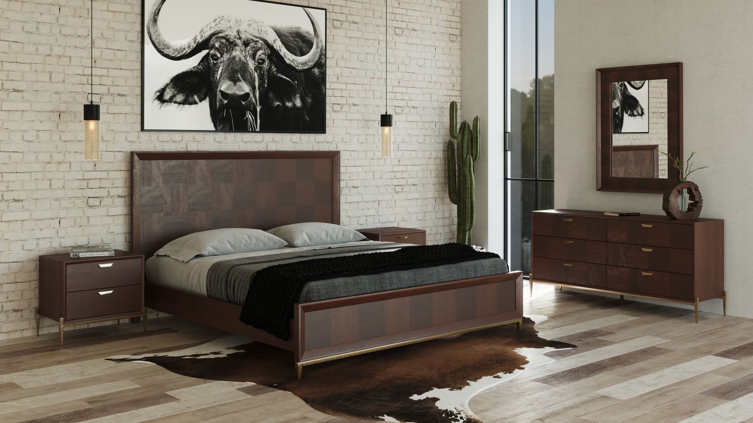Modrest Shane Acacia Brass Bed | VIG Furniture
