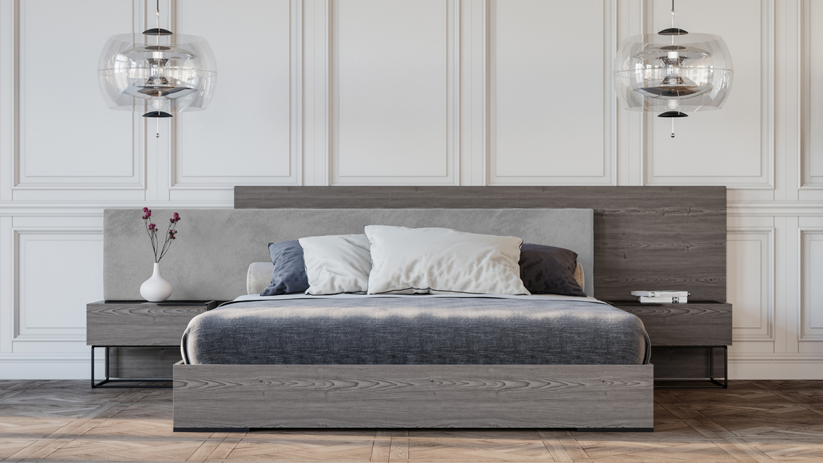 Nova Domus Enzo Italian Grey Oak Fabric Bed Nightstands | VIG Furniture